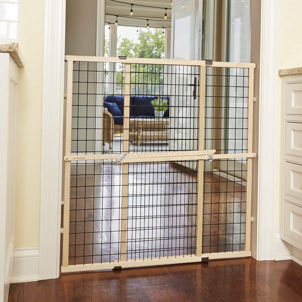 North States MyPet 37" Tall & 48" Wide Wire Mesh Gate: Simply Expand and Lock in Place. Pressure Mount. Fits 29.5"- 48" Wide (37" Tall, Sustainable Hardwood)