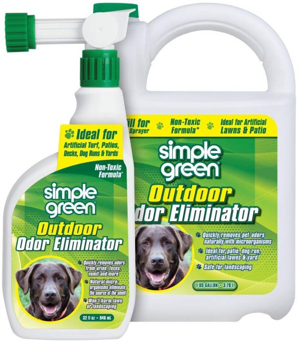 SIMPLE GREEN Outdoor Odor Eliminator for Pets, Dogs, Ideal for Artificial Grass & Patio (32 oz Hose End Sprayer & 1 Gallon Refill)