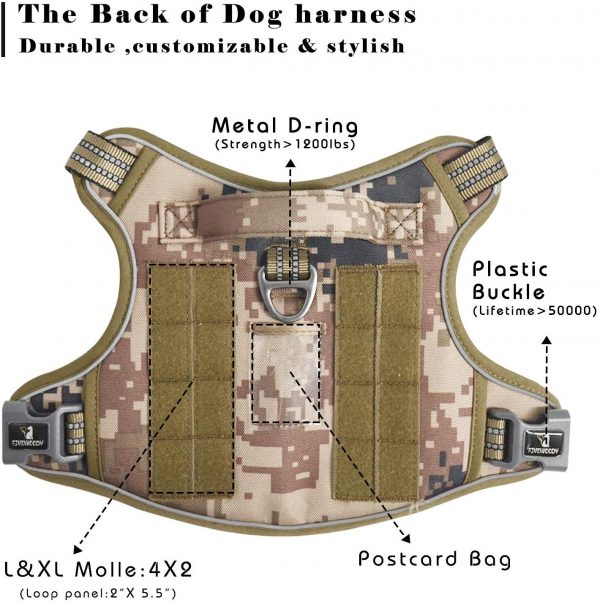 FIVEWOODY Tactical Dog Training Harness No Pulling Front Clip Leash Adhesion Reflective K9 Pet Working Vest Easy Control for Small Medium Large Dogs