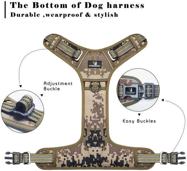 FIVEWOODY Tactical Dog Training Harness No Pulling Front Clip Leash Adhesion Reflective K9 Pet Working Vest Easy Control for Small Medium Large Dogs