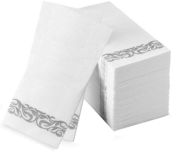 Hand Towels Disposable Cloth Like Guest Towels Linen Feel Airlaid Paper Dinner Napkins for Luncheon Dining Room Table Banquet Wedding Reception Party Events Nice Elegant Decorative Bulk Silver 300Pack