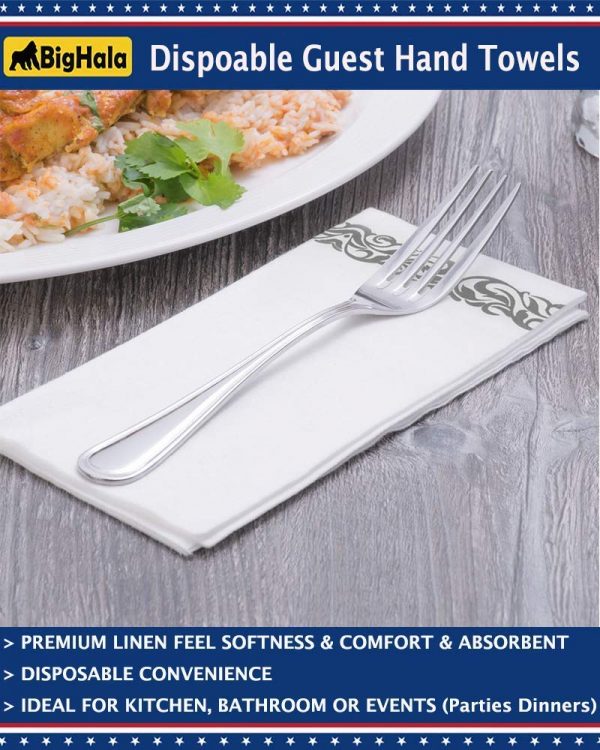 Hand Towels Disposable Cloth Like Guest Towels Linen Feel Airlaid Paper Dinner Napkins for Luncheon Dining Room Table Banquet Wedding Reception Party Events Nice Elegant Decorative Bulk Silver 300Pack