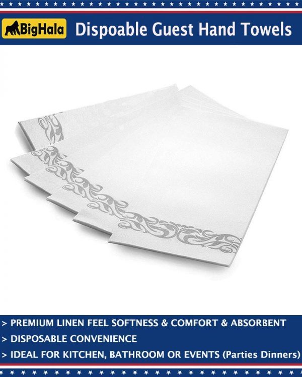 Hand Towels Disposable Cloth Like Guest Towels Linen Feel Airlaid Paper Dinner Napkins for Luncheon Dining Room Table Banquet Wedding Reception Party Events Nice Elegant Decorative Bulk Silver 300Pack