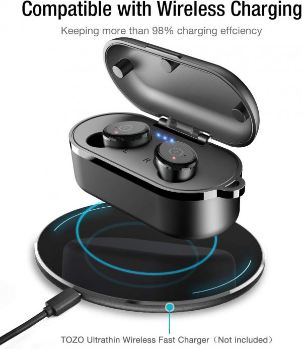 TOZO T10 Bluetooth 5.0 Wireless Earbuds with Wireless Charging Case IPX8 Waterproof TWS Stereo Headphones in Ear Built in Mic Headset Premium Sound with Deep Bass for Sport Black