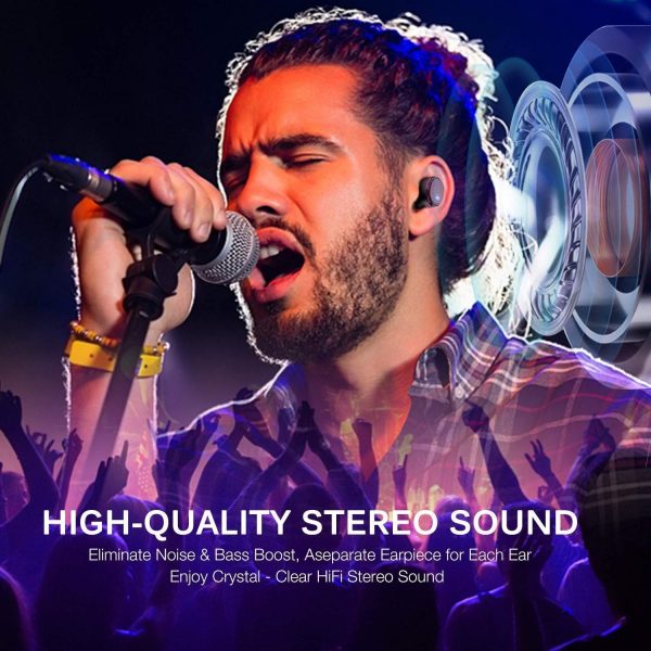 TOZO T10 Bluetooth 5.0 Wireless Earbuds with Wireless Charging Case IPX8 Waterproof TWS Stereo Headphones in Ear Built in Mic Headset Premium Sound with Deep Bass for Sport Black